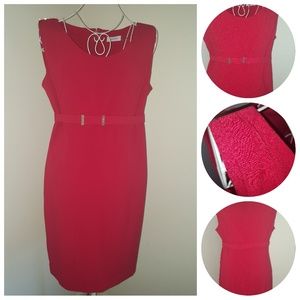 Calvin Klein Red Pleated Sheath Dress